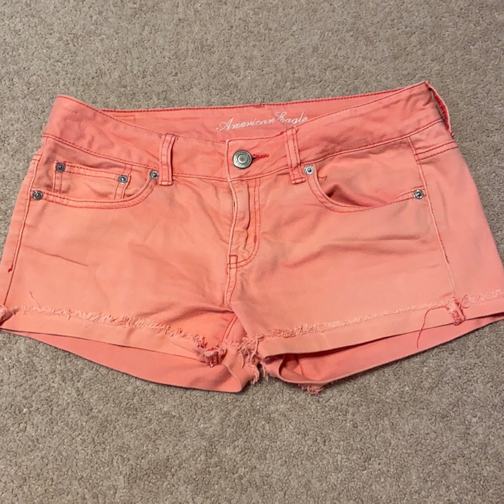 AE Distressed Stretch Jean Shorts.